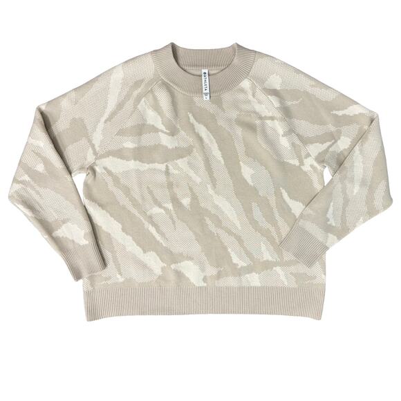 Athleta Sweaters - Athleta Tan Camo Camouflage Crew Neck Wool Blend Jacquard Pullover Sweater sz L